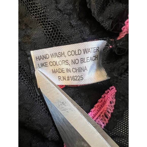 Risque Black Semi Sheer Cami With Hot Pink Details And A Deep Cutback Onesize - Picture 5 of 5